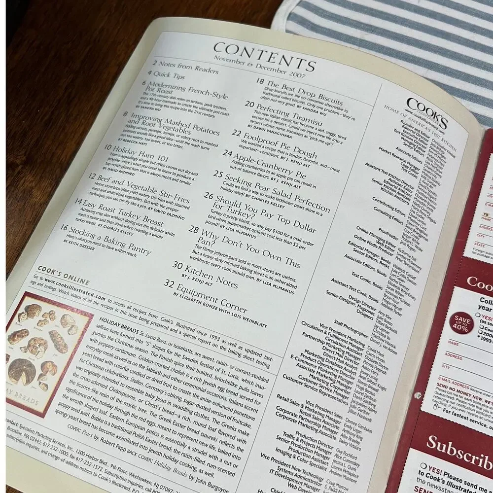 Cook's Illustrated Magazine Nov Dec 2007 Christopher Kimball Recipes